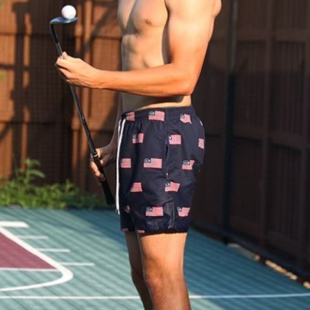 Good Good Golf Blue Flag Patterned Swim Trunks XL